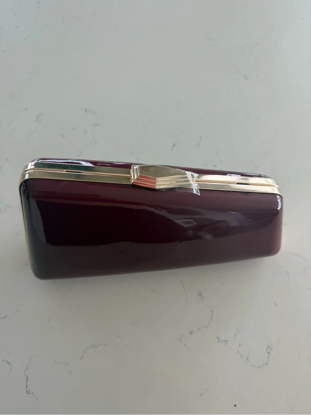 New Patent Frame Clutch in Deep Wine